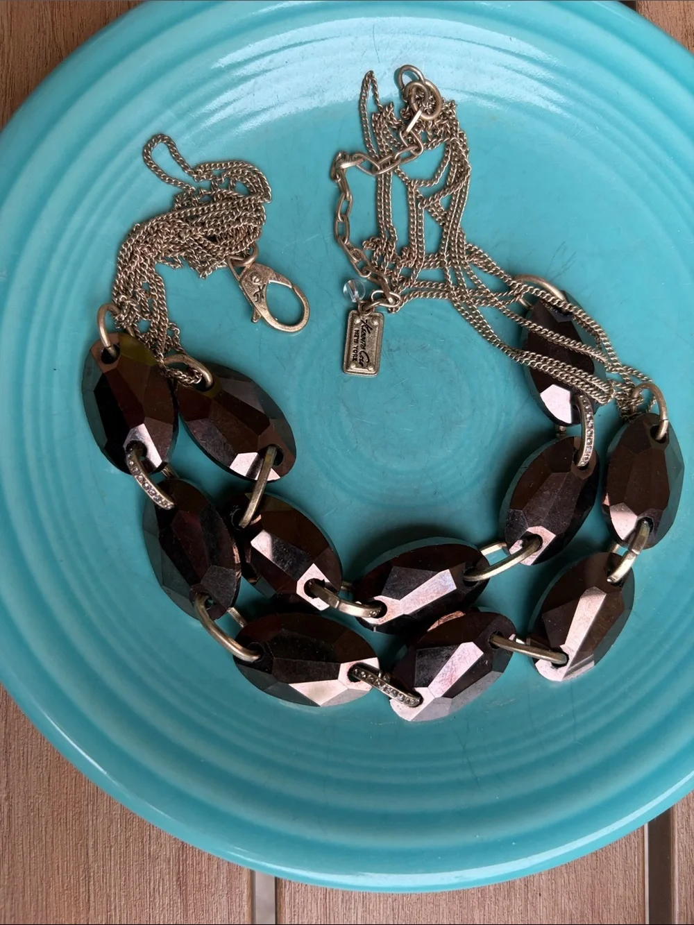 Kenneth Cole Faceted Black Link Double-Strand Necklace with Gold-Tone Chain